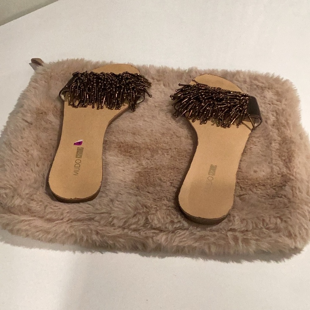 Mudo Elegant Brown Beaded Slide Sandals